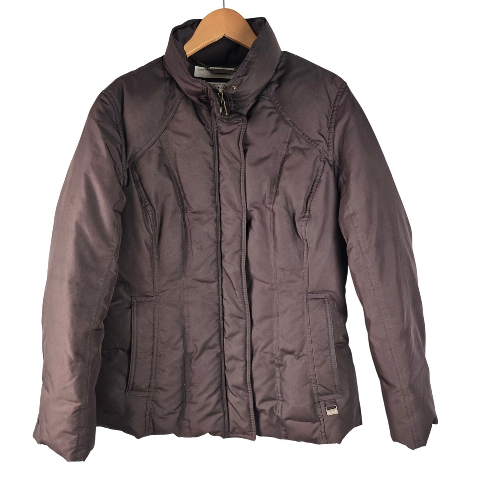 Perry Ellis Portfolio Womens M Brown Quilted Puffer Down Jacket Zip